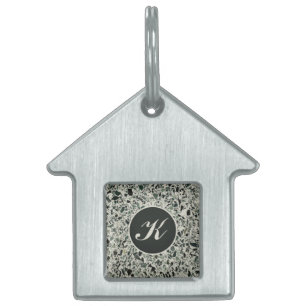Placa Para Mascotas Monograma Terrazo verde moderno