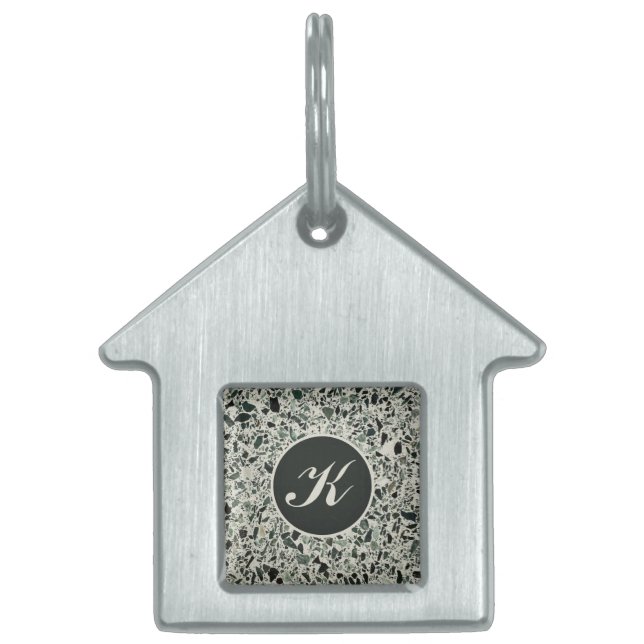 Placa Para Mascotas Monograma Terrazo verde moderno (Frente)