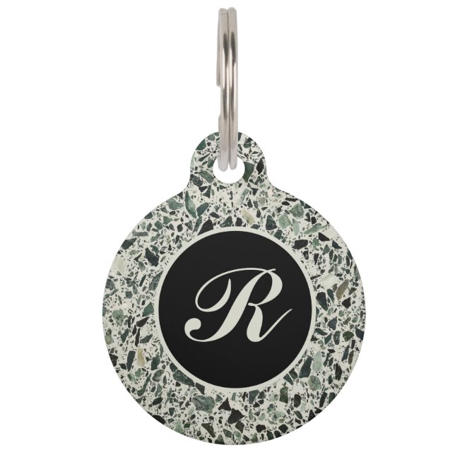 Placa Para Mascotas Monograma Terrazo verde moderno (Anverso)