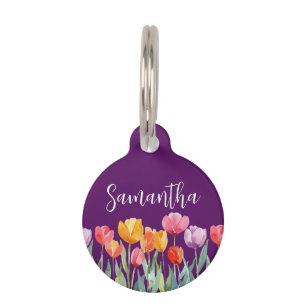 Placa Para Mascotas Monograma Tulipanes Primavera Flores coloridas y a