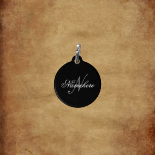 Placa Para Mascotas Monograma único de nombre blanco y negro personal