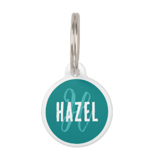 Placa Para Mascotas Monograma verde azulado y nombre