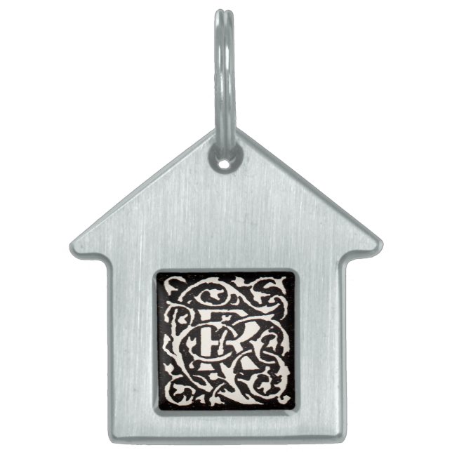 Placa Para Mascotas Monograma vintage R Art Nouveau (Frente)