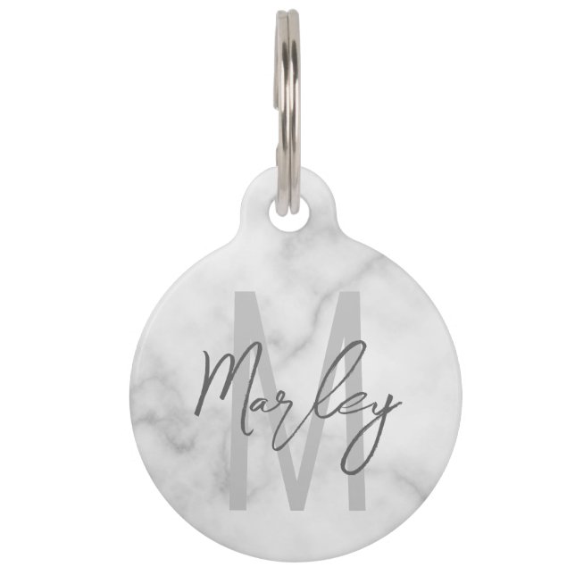 Placa Para Mascotas Monograma y nombre personalizados de escritura de  (Anverso)