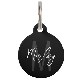 Placa Para Mascotas Monograma y nombre personalizados de escritura mod