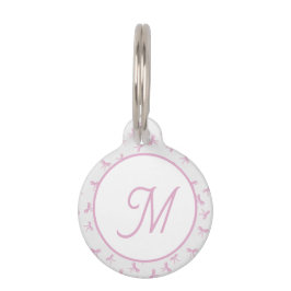 Placa Para Mascotas Monogrammed Frilly Coquette Pink watercolor Bow 