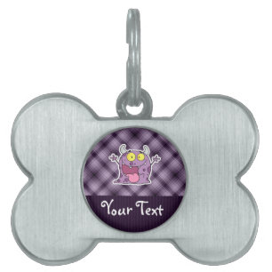 Placa Para Mascotas Monstruo púrpura feliz; Púrpura