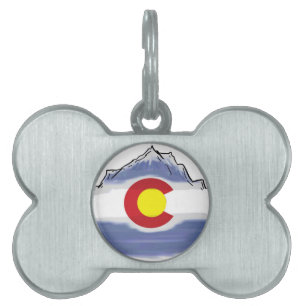 Placa Para Mascotas Montaña artística de la bandera de Colorado