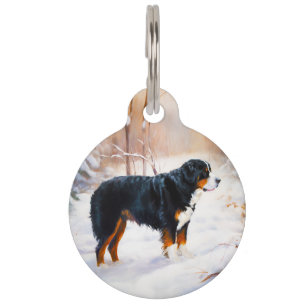 Placa Para Mascotas Montaña de Berna Deja que nieve Navidad