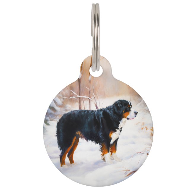 Placa Para Mascotas Montaña de Berna Deja que nieve Navidad (Anverso)