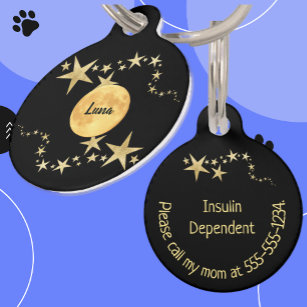 Placa Para Mascotas Moon Luna Gold Stars personalizado