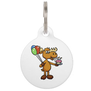 Placa Para Mascotas Moose con globo y torta   elegir el color de vuelt