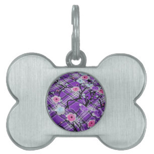 Placa Para Mascotas Morado Floral