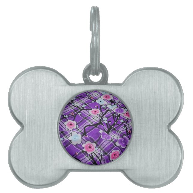 Placa Para Mascotas Morado Floral (Frente)