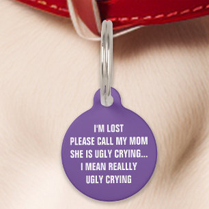 Placa Para Mascotas Morado "Llama a Mi Mamá" Gracioso