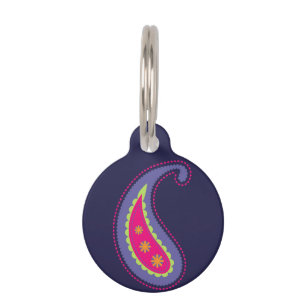 Placa Para Mascotas Morado y rosa paisley