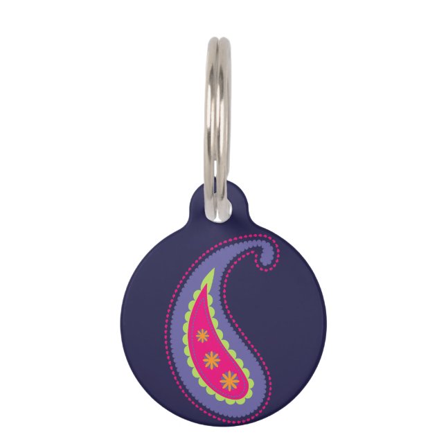 Placa Para Mascotas Morado y rosa paisley (Anverso)