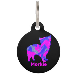 Placa Para Mascotas Morkie Dog Crazy Hot Pink & Blue