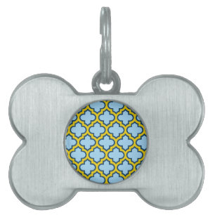 Placa Para Mascotas Mosaico azul y amarillo, Entramado, Quatrefoil