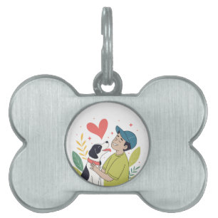Placa Para Mascotas Muchacho conmovedor abrazando etiqueta de identifi