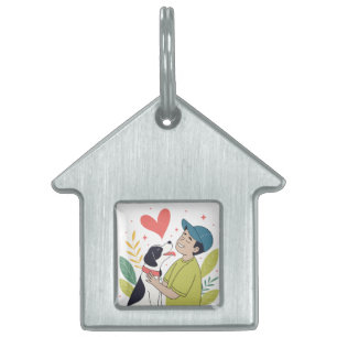 Placa Para Mascotas Muchacho conmovedor abrazando etiqueta de identifi