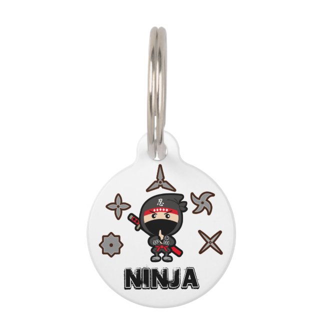 Placa Para Mascotas Muchacho negro de Ninja (Anverso)