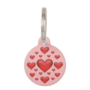 Placa Para Mascotas Muchos Corazones Rojos Sobre Rosa Rubor e Info de 