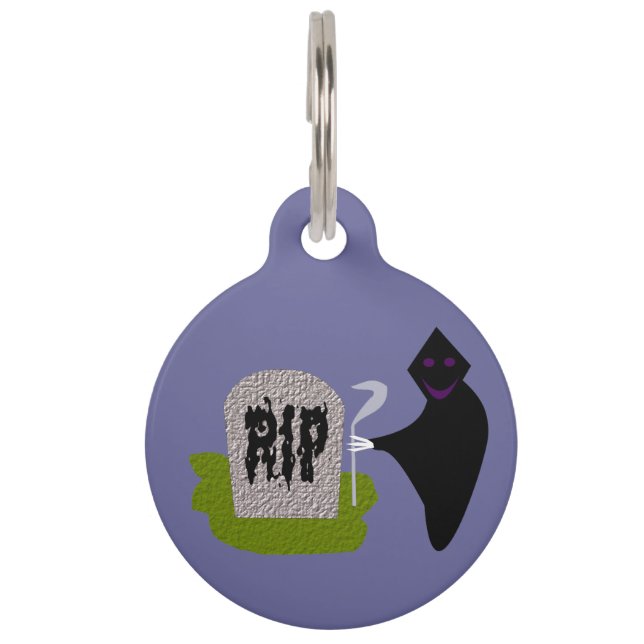 Placa Para Mascotas Muerte en el cementerio Personalizado de Halloween (Anverso)