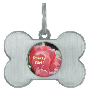 Placa Para Mascotas ¡Mujer Hermosa! Etiquetas para mascotas Tulipanes