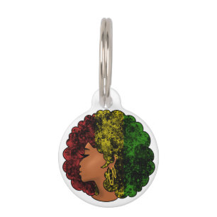Placa Para Mascotas Mujer negra rasta afro rojo amarillo verde