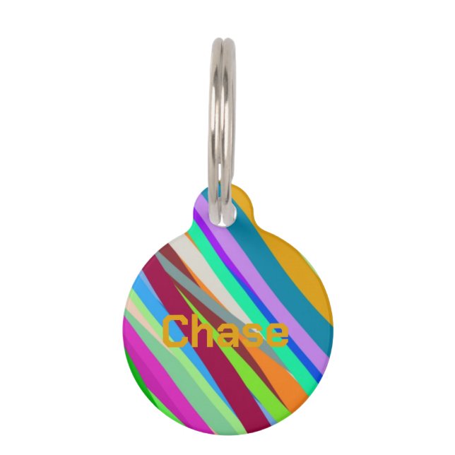 Placa Para Mascotas Multicolor diagonal line pattern  (Anverso)