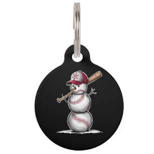 Placa Para Mascotas Muñeco de nieve de béisbol Bolas Nieve Navidad Reg