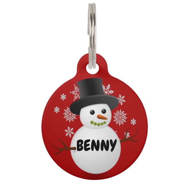 Placa Para Mascotas Muñeco de nieve de Navidad para perro (Anverso)