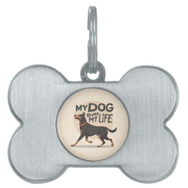 Placa Para Mascotas My Dog Runs My Life Doberman Running Art (Frente)