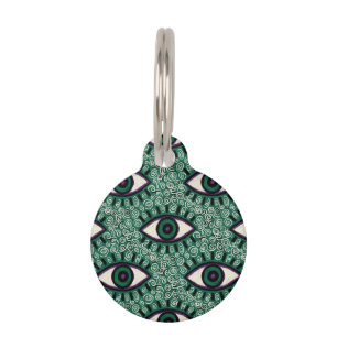 Placa Para Mascotas "Mystic Emerald Eyes" - Psychedelic Swirl Seamless