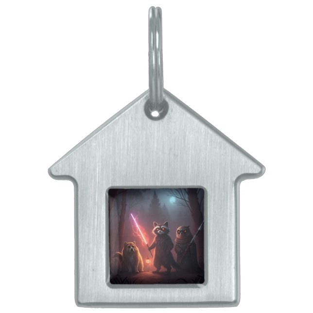 Placa Para Mascotas Mystical Forest Battle Animals Art (Frente)