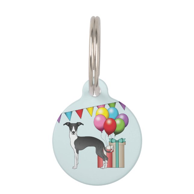 Placa Para Mascotas Nacimiento colorido del Greyhound italiano blanco  (Anverso)