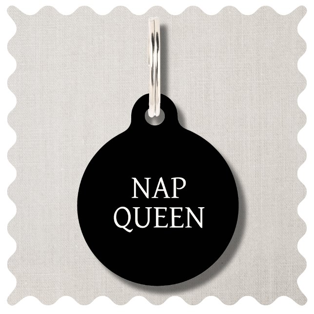 Placa Para Mascotas Nap Queen Personalizado Dog Round Pet Tag (Cute Nap Queen Dog ID Tag)