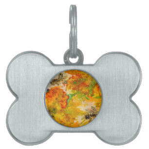 Placa Para Mascotas Naranja abstracto de las flores de verano amarillo