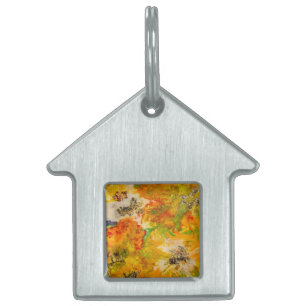 Placa Para Mascotas Naranja abstracto de las flores de verano amarillo