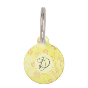 Placa Para Mascotas Naranja amarillo Flores Bonito floral suave monogr