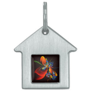 Placa Para Mascotas Naranja azul Floral Moderno Resumen Patrón de arte