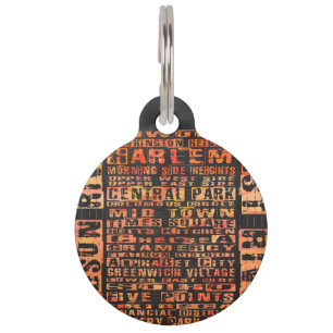 Placa Para Mascotas Naranja de Barrios de Nueva York
