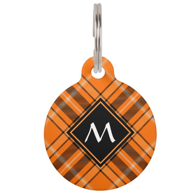 Placa Para Mascotas Naranja de Halloween Tartan (Anverso)