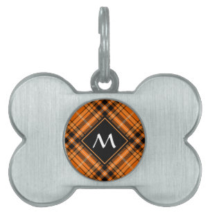 Placa Para Mascotas Naranja de Halloween Tartan