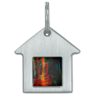 Placa Para Mascotas Naranja del agua Azul Rojo Azul Moderno Resumen Pa