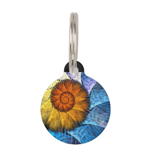 Placa Para Mascotas Naranja floral Azul amarillo abstracto arte