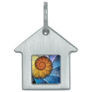 Placa Para Mascotas Naranja floral Azul amarillo abstracto arte