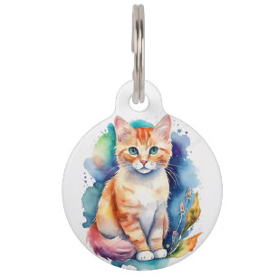 Placa Para Mascotas Naranja Kitten estilo acuarela