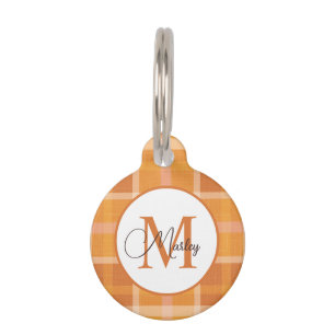 Placa Para Mascotas Naranja Moderno Cuadro Monograma Nombre Personaliz